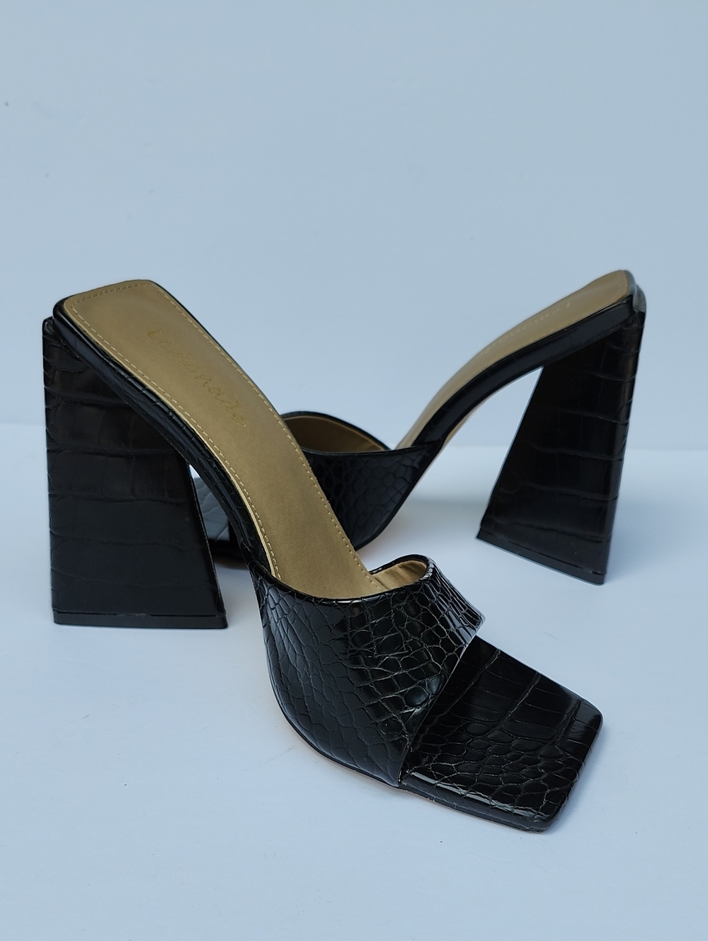 LEMONADE BLACK CROC EMBOSSED HEELED SANDALS